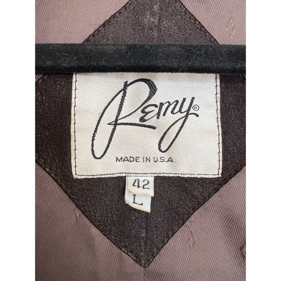 Vintage Remy Jacket Mens 42 Large Brown Leather Full Zip Up Coat USA Made - Picture 7 of 8